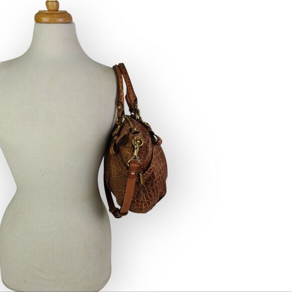Coach Madison Brown Satchel Croco Embossed Leather Handbag Purse Shoulder Bag - Picture 2 of 9